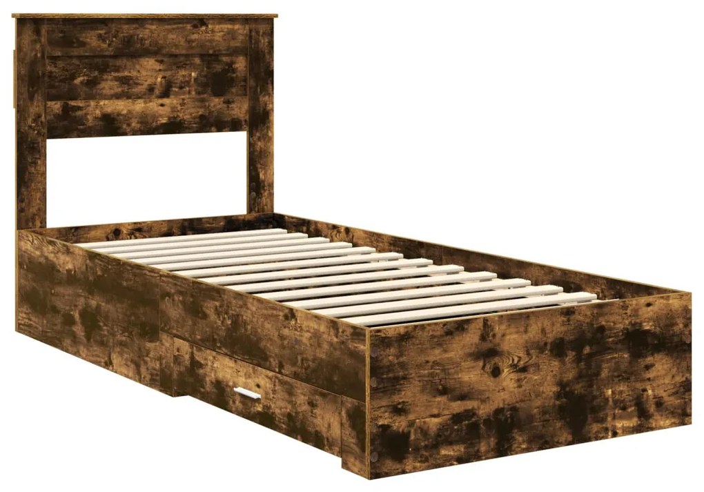 vidaXL Ágykeret fiókkal Füstölt tölgy és ezüst 75 x 190 cm Faanyag