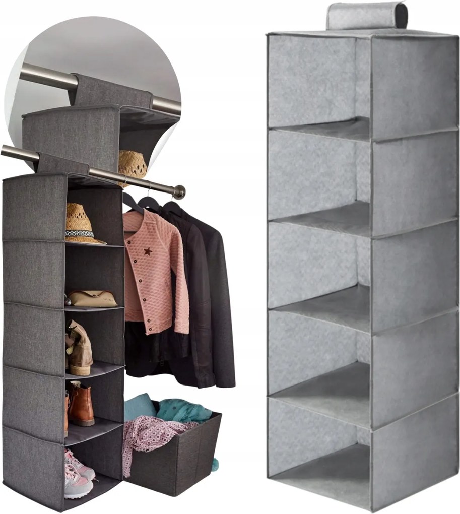 Akasztós Rendező Szekrényhez 5 Polcos Akasztós Könyvespolc rendszerező szürke