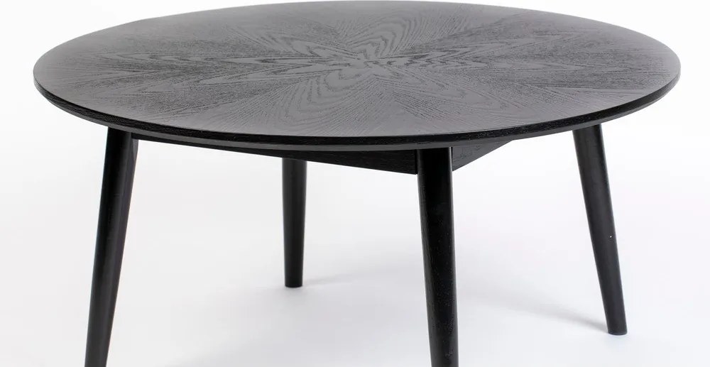 Fekete kerek dohányzóasztal tölgyfa dekorral ø 80 cm Fabio – White Label