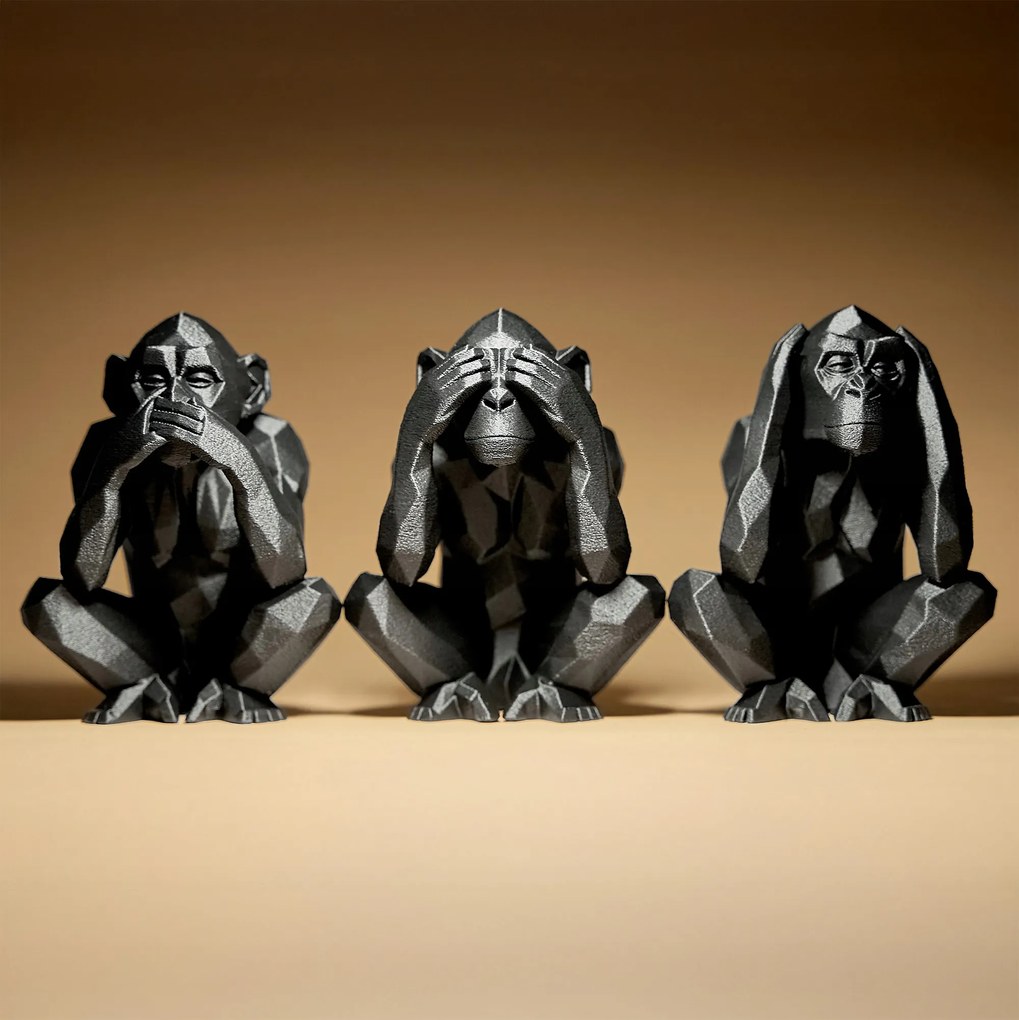 Három Okos Majom Geometriai Figurák Szobrocskák Dekoráció 3D nyomtatás 10cm