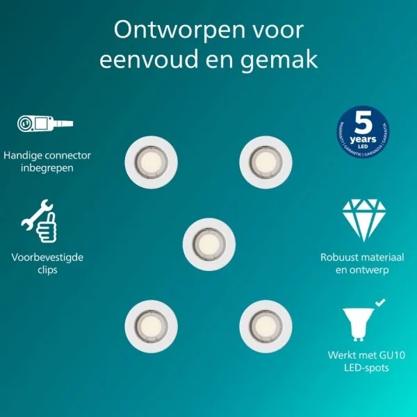 Philips - 5 darabos PERIDOT beépíthető mennyezeti lámpatest készlet 1xGU10/7W/230V fehér
