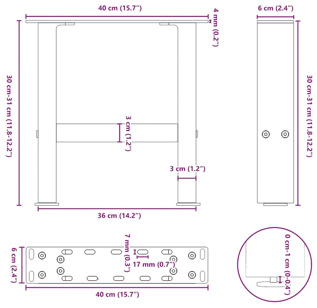 2 db antracitszürke acél dohányzóasztal láb 40x(30-31) cm