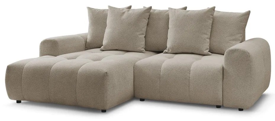 Bézs zsenília kinyitható-tárolóhelyes sarokkanapé (bal oldali-heverő résszel) Roxelane – Bobochic Paris