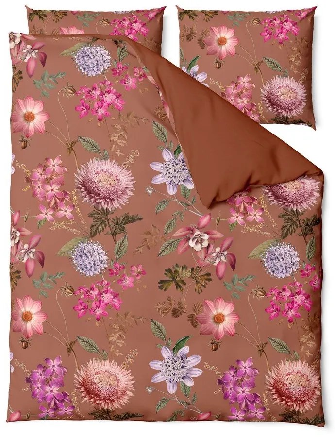 Blossom terrakotta barna kétszemélyes pamutszatén ágyneműhuzat, 200 x 220 cm - Bonami Selection