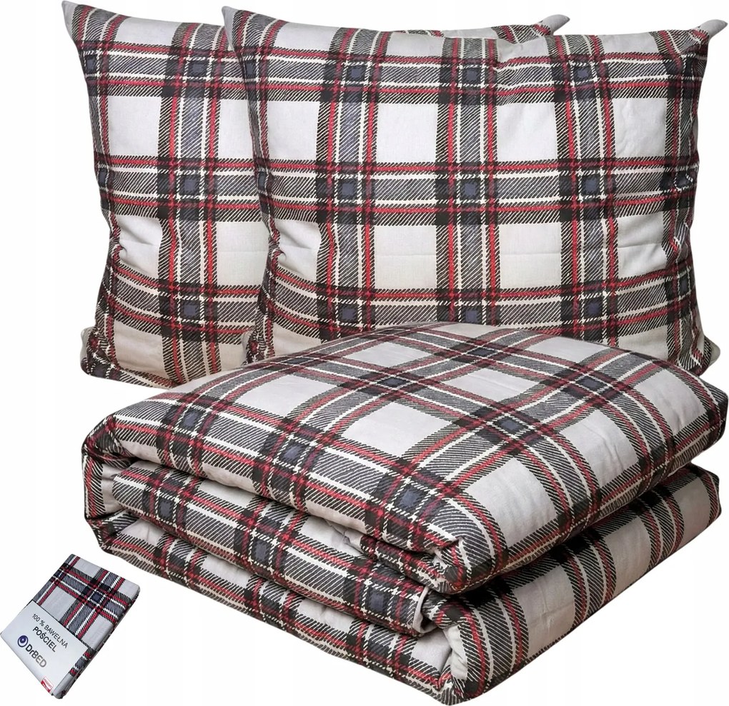 Pamut ágyneműhuzat 160x200 Ifjúsági Pamut cipzáras Kockás Lengyel 3 db