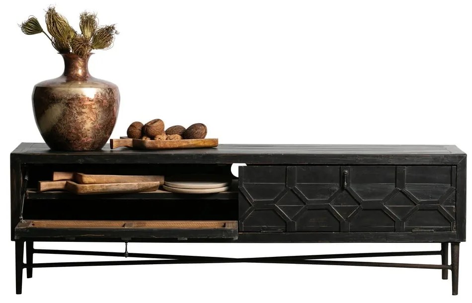 Fekete újrahasznosított fa TV-állvány 160x50x45 cm Bequest – WOOOD