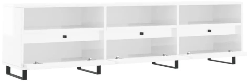 magasfényű fehér szerelt fa TV-szekrény 150 x 30 x 44,5 cm