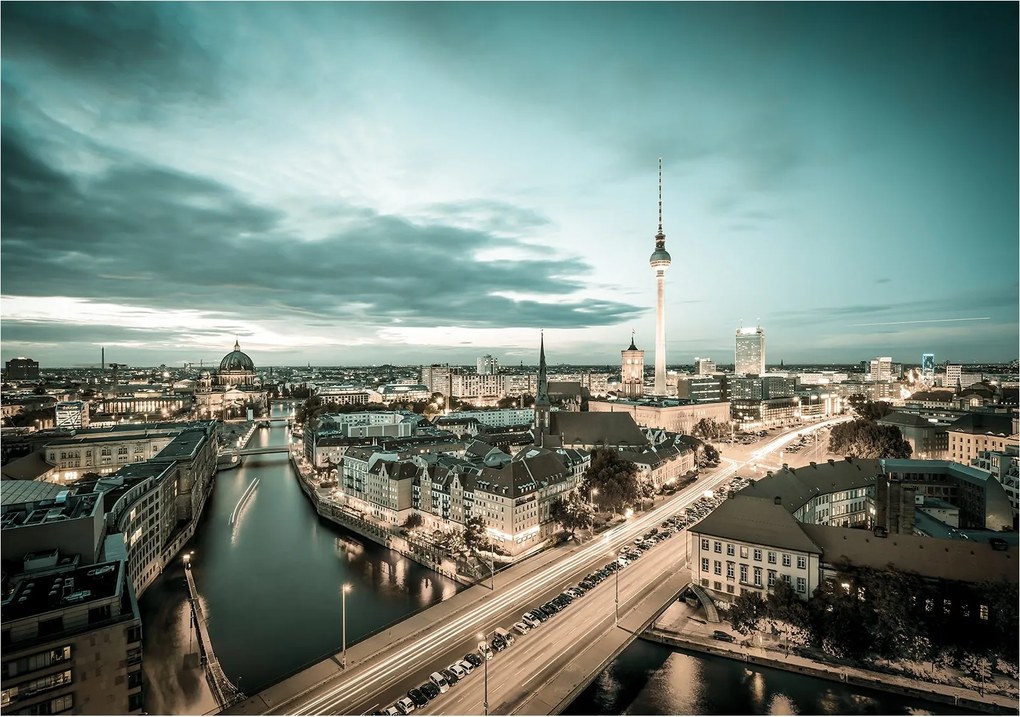 Fotótapéta Éjszakai Berlin Panoráma Város Fények Építészet 200x140 +ragasztó