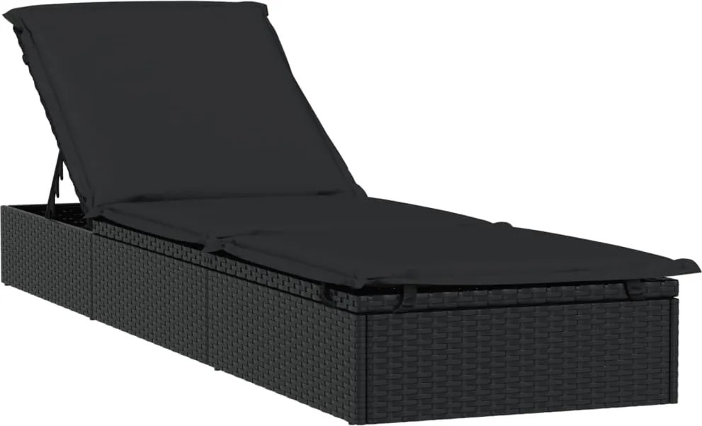vidaXL 1 db fekete polyrattan napozóágy párnával 201 x 55 x 62 cm