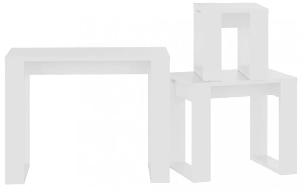 3 db fehér, rétegelt fa egymásba rakható asztal