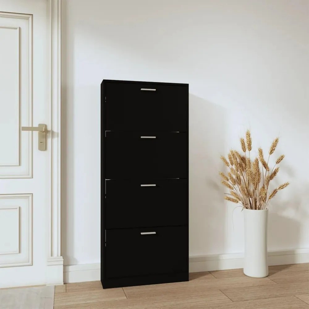 vidaXL fekete szerelt fa cipősszekrény 59x17x150 cm