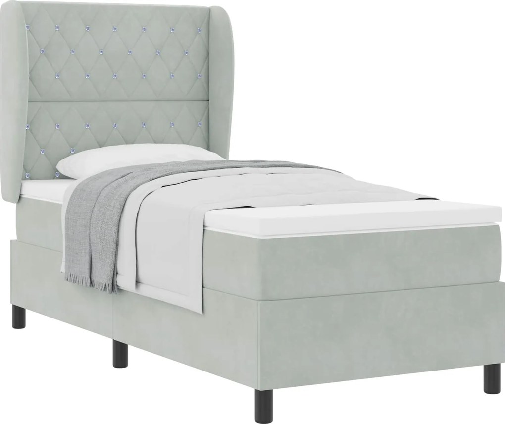 vidaXL Boxrugós ágy matracmal Világosszürke 200 x 100 cm Poliészter