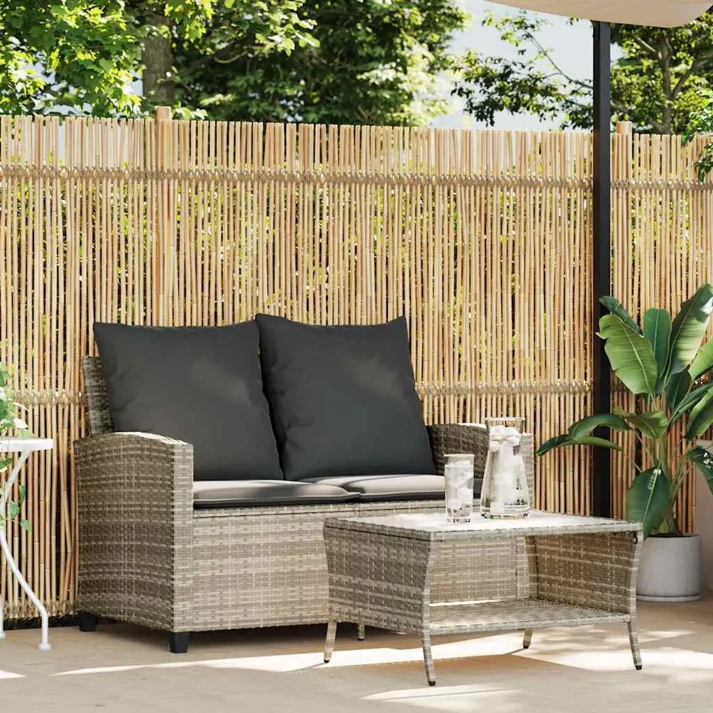 2 személyes polyrattan kerti kanapé asztallal&amp;párnával