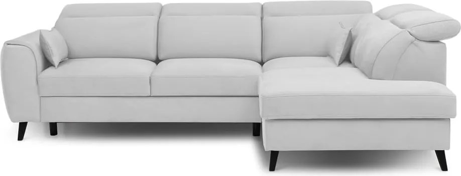 Fehér bársony kinyitható-tárolóhelyes sarokkanapé (jobb oldali-L alakú) Noble – ELTAP