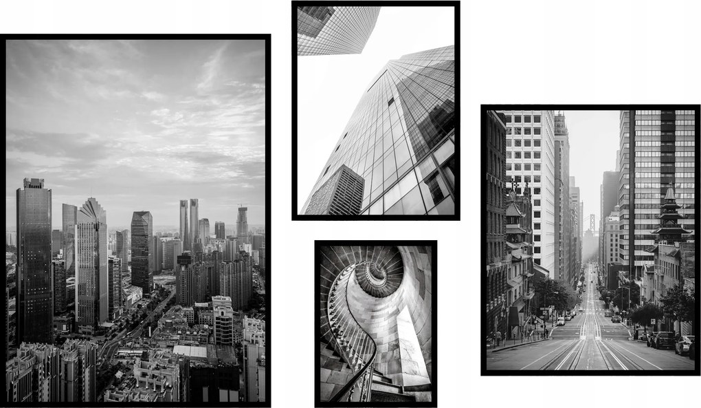 Építészet poszter fekete-fehér kép szett