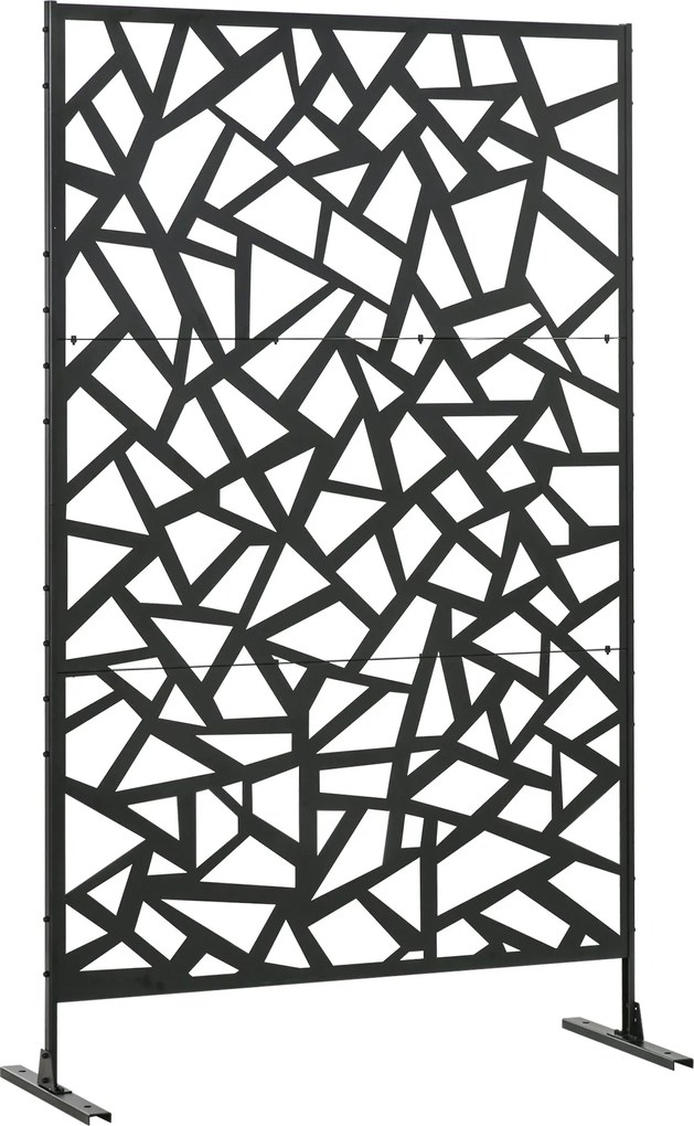 Outsunny Dekoratív Geometrikus Mintázatú Kerti Erkély Kültéri Szélvédő Panel Perforált Acél 122 x 45 x 198 cm Fekete | Aosom
