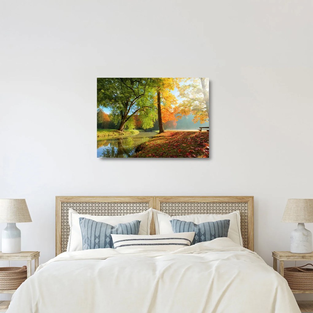 Kép - Nyugodt őszi táj (üvegen) (70x50 cm)