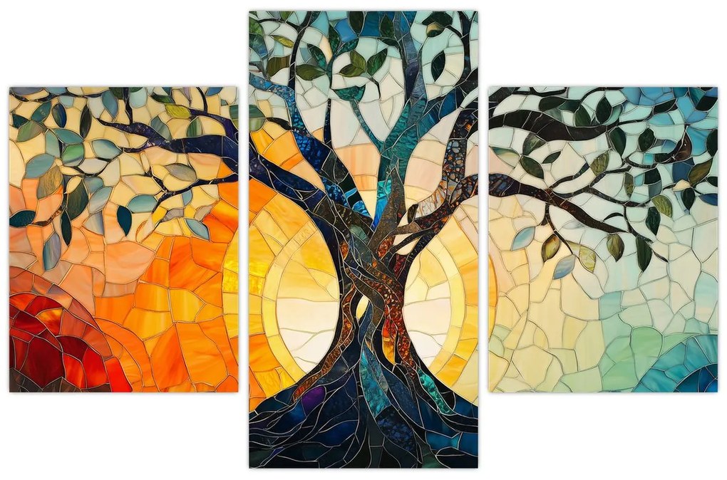 Kép – Mozaik – nap és fa I. (90x60 cm)