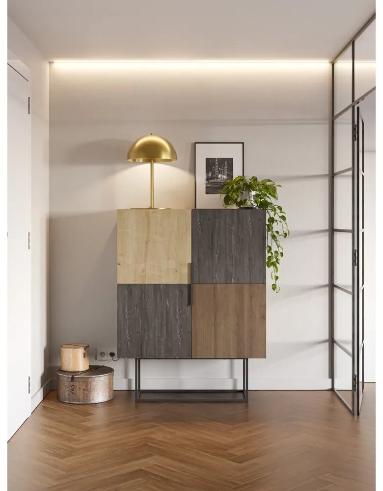 Barna-natúr színű szekrény tölgyfa dekorral 100x130 cm Titan – Marckeric