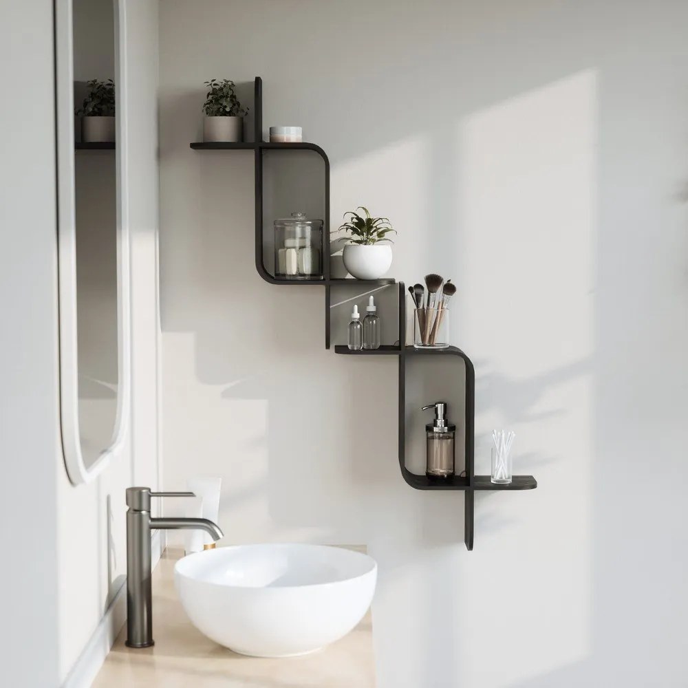 Fekete többszintes kaucsukfa fali polc 62 cm Montage – Umbra