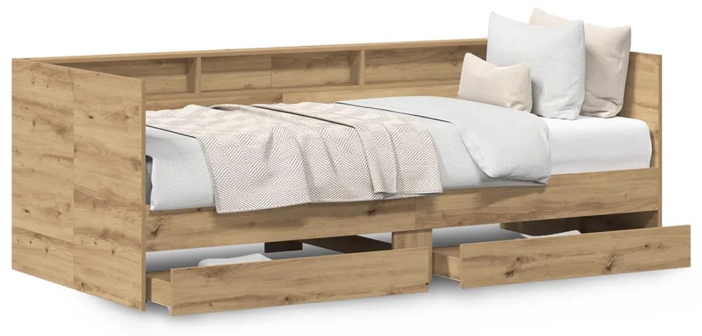 Nappali ágy fiókokkal Iparművészeti tölgy Rétegelt fa 75 x 190 cm