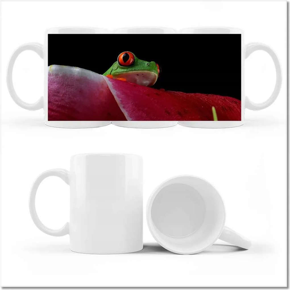 Fényképes bögre Béka a levél mögé rejtve