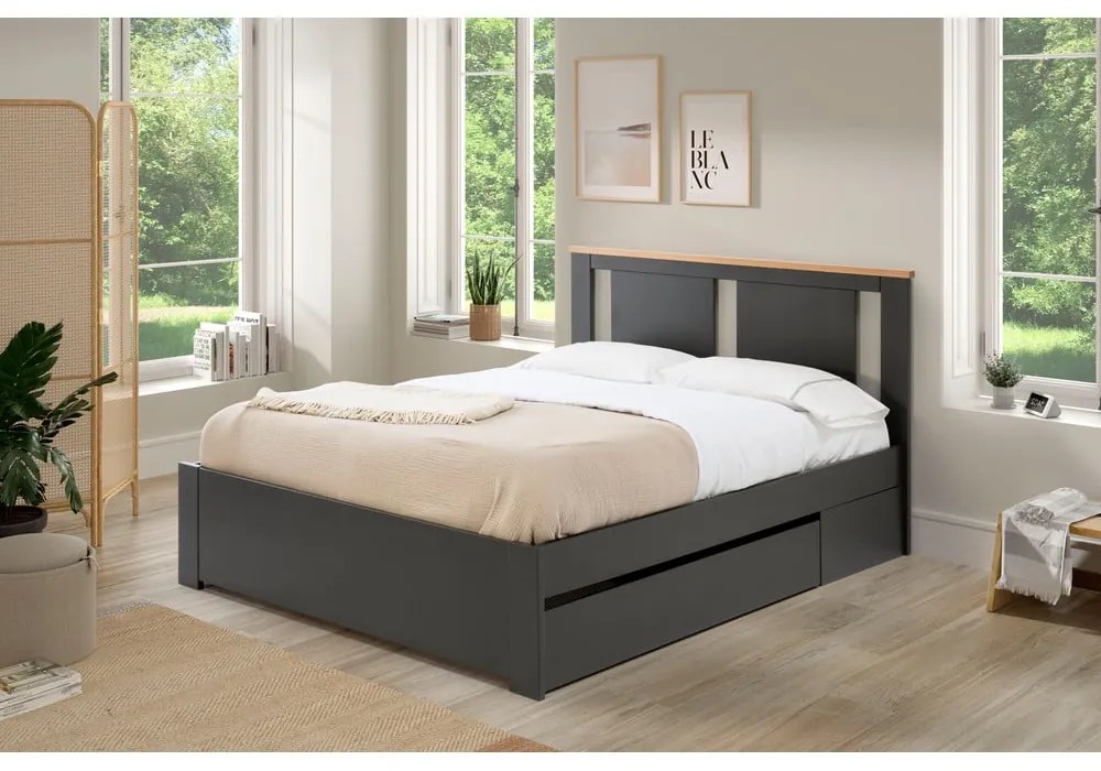 Sötétszürke franciaágy ágyráccsal 140x190 cm Enara – Marckeric