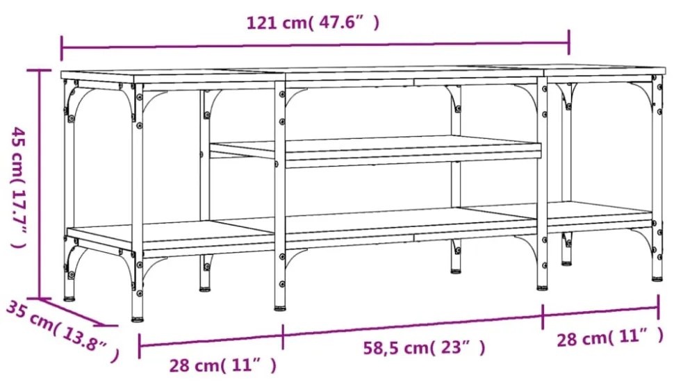 sonoma tölgy színű szerelt fa és vas TV-szekrény 121x35x45 cm