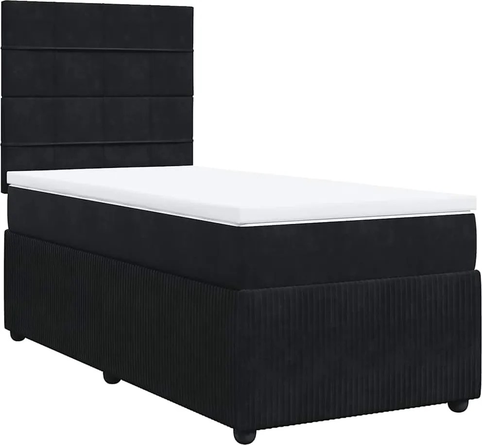 vidaXL fekete bársony rugós ágy matraccal 90 x 200 cm