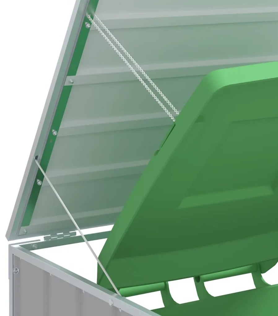 szürke acél kerekes szemetes tároló 3 szemeteskukához 216 x 81 x 115 cm