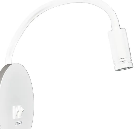 LED flexibilis fali lámpa USB-vel BASE 1xLED/8W+1xLED/2W/230V fehér/ezüst