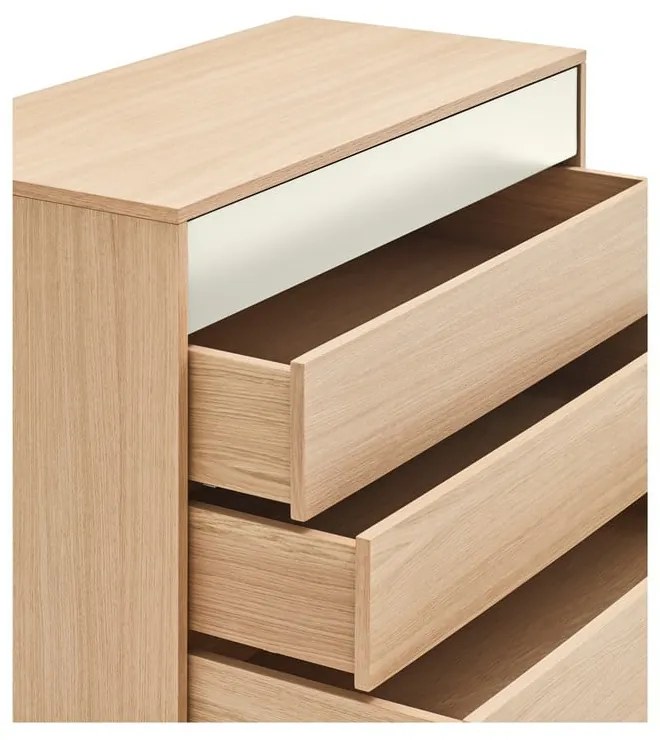 Yoko krémfehér fiókos komód tölgyfa dekorral - Teulat