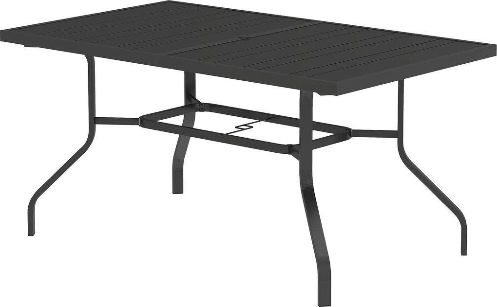 Outsunny Teraszi Asztal 152x90 cm, Időjárásálló Acél Erkély Asztal Napernyőnyílással, Rácsos Dizájnú Kültéri Étkező Asztal, Kemping Asztal, Téglalap a