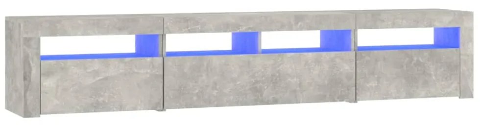 betonszürke TV-szekrény LED lámpákkal 210x35x40 cm