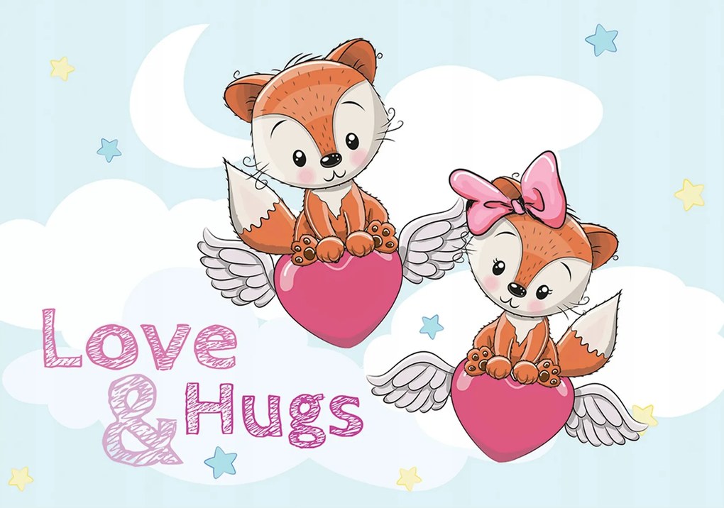 Fotótapéta Róka Love &amp; Hugs szív vinil 254x184 gyerekszobába +ragasztó