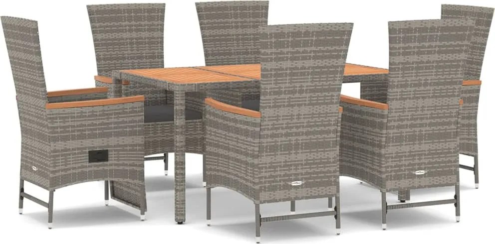 vidaXL 7 részes szürke polyrattan kerti étkezőgarnitúra párnával