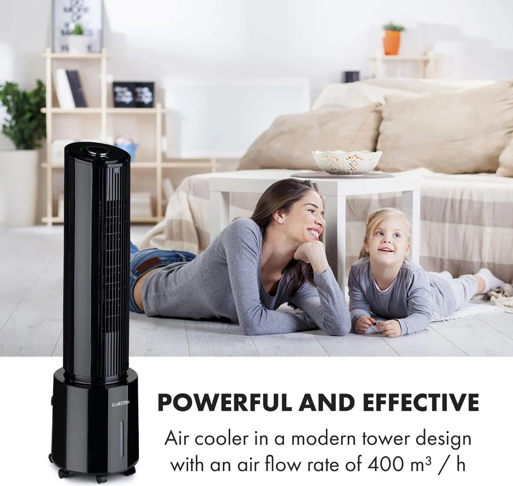 Klarstein Waterfall, léghűtő, 45 W, 4 liter, 2 hűtőakkumulátor, hordozható