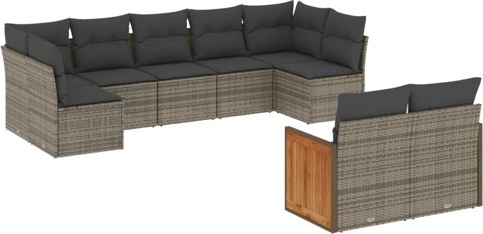 vidaXL 9 részes szürke polyrattan kerti ülőgarnitúra párnákkal