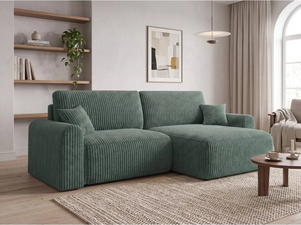 Kihúzható, kétoldalas L alakú kanapé NORDEN TILIA 250x140 cm, zöld