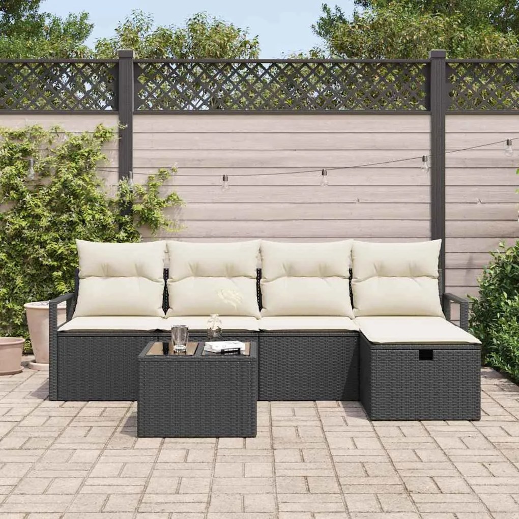 Kerti Kanapé Szett 6 pcs Fekete és krémszínű 230 x 117 x 85 cm