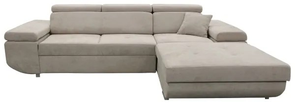 CASTELO L-alakú, jobbos sarokkanapé kihúzható ággyá alakítható funkcióval és tárolóval — szürke