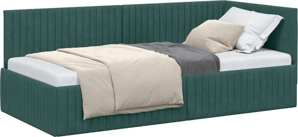 vidaXL Sarokágy keret fejtámlával Sötétzöld 90 cm x 200 cm Bársony