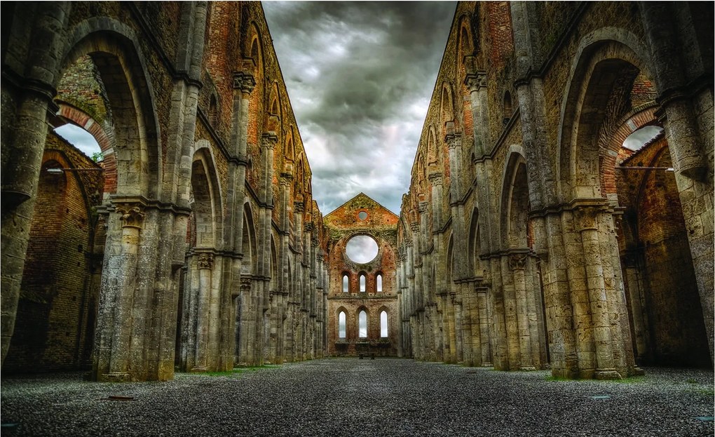 Flizelin fotótapéta Apátság Kő szimfónia Ívek Oszlopok 200x140 +ragasztó