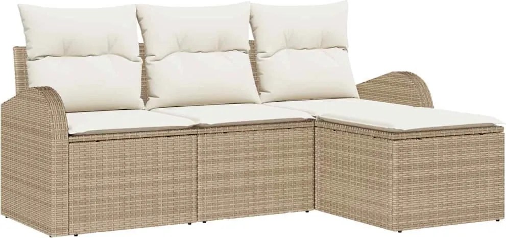 vidaXL Kanapé Szett párnával tárolóval 4 pcs Beige és Fehér polirattan
