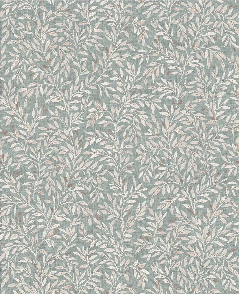 Apró levelekkel díszített tapéta kék háttérrel, flizelin