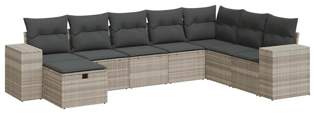 8 részes világosszürke polyrattan kerti ülőgarnitúra párnával