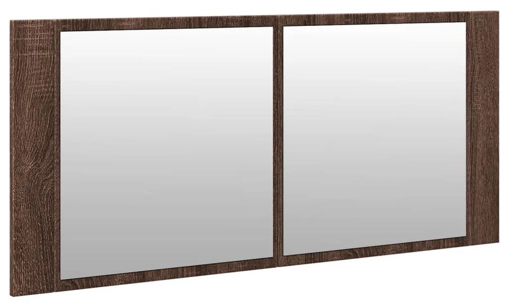 barna tölgyszínű LED-es tükrös fürdőszobaszekrény 100x12x45cm