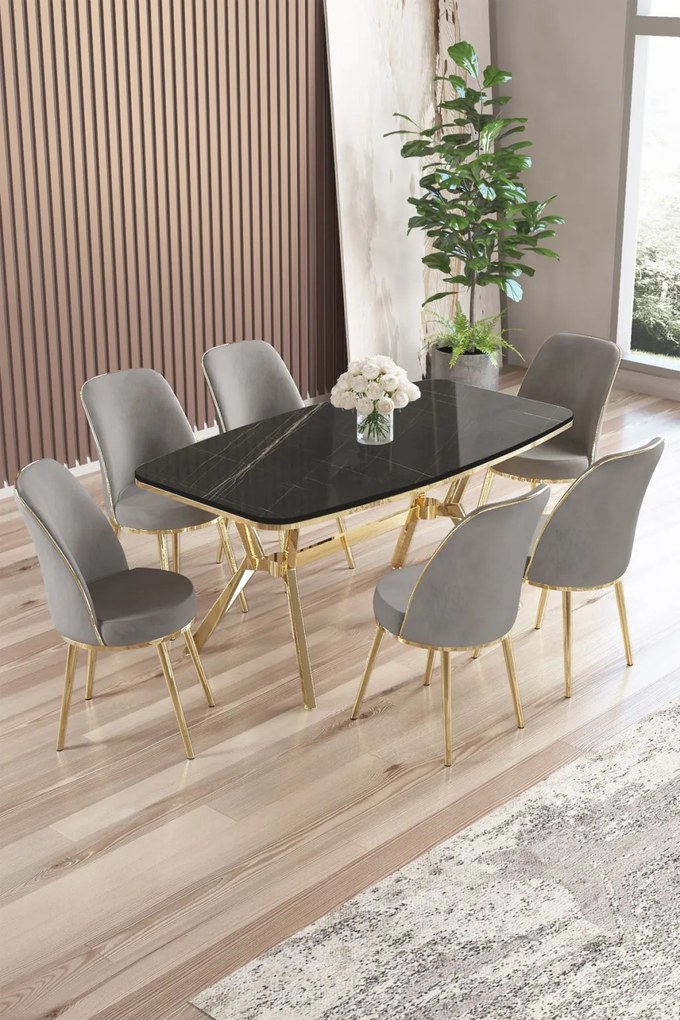 Lena étkezőgarnitúra, fekete márvány-arany, 160 cm – TR240CHR2899