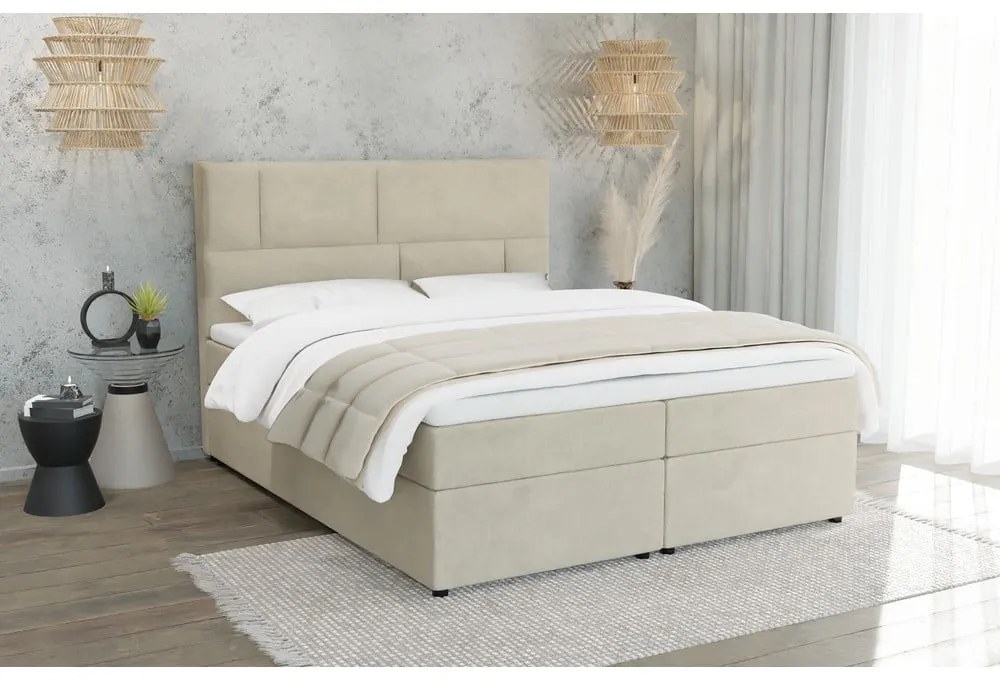 Bézs ágyneműtartós boxspring ágy 160x200 cm Lola – Ropez