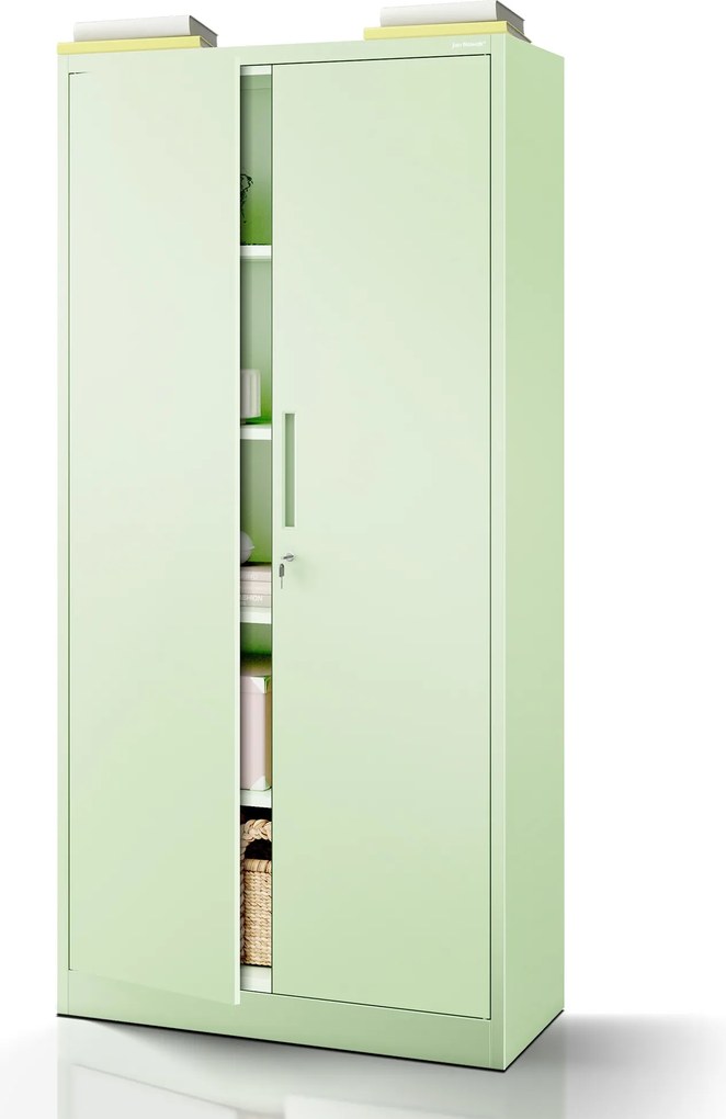 Magas fém irodai iratszekrény, pasztellzöld, 900x1950x400 mm: JAN H Fresh Style